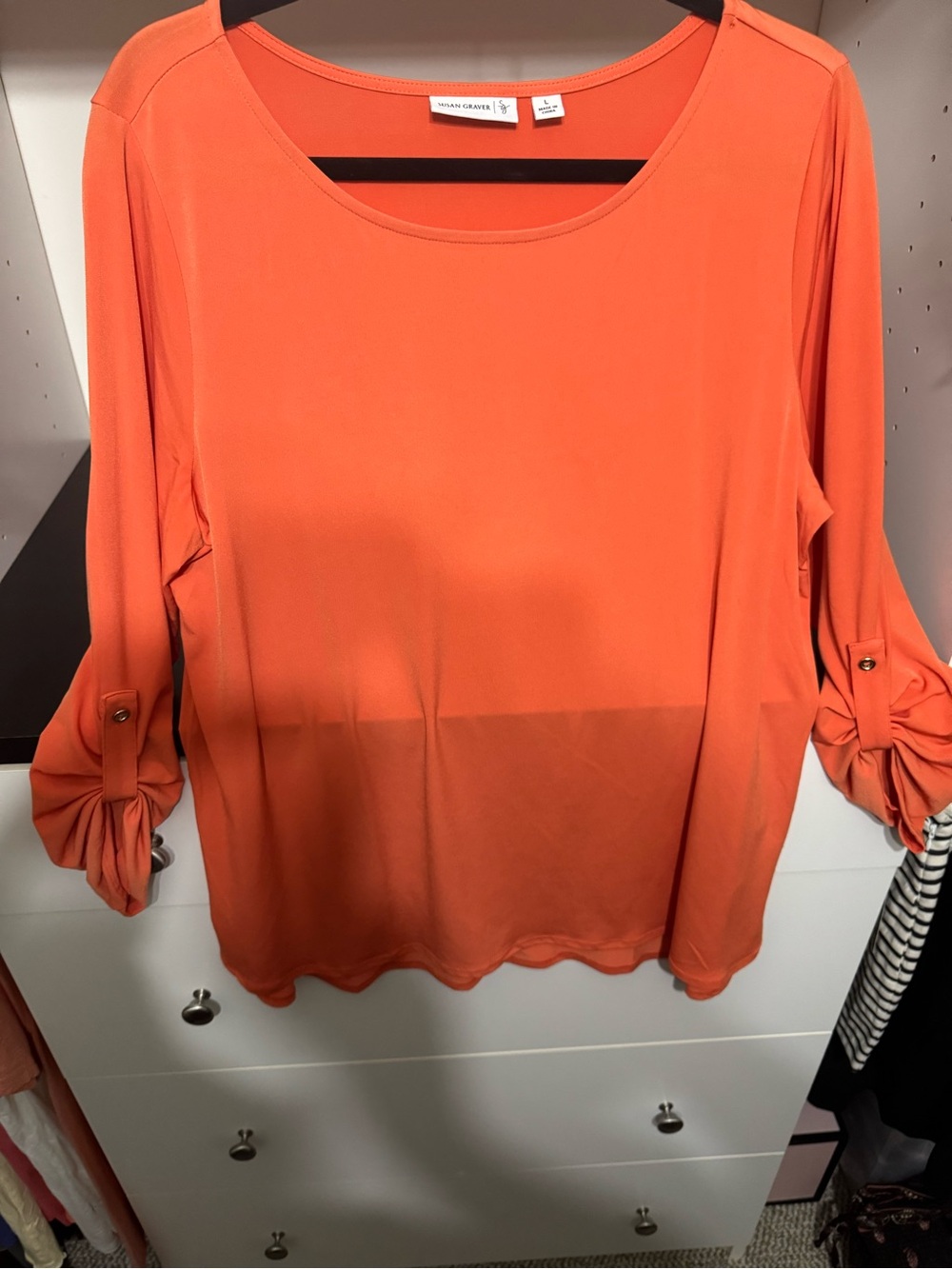 Susan Graver  Orange Roll-Sleeve Blouse